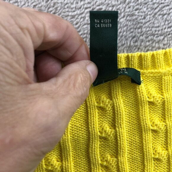 Lauren Ralph Lauren Womens Sweater Small Yellow Cable Knit V-Neck Pullover Cozy - Picture 9 of 12